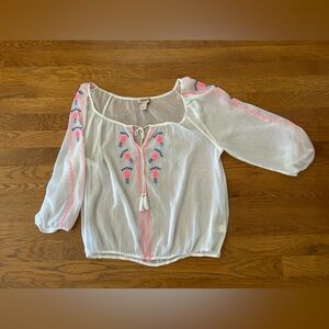 Sheer Pink & Blue Embroidery Top